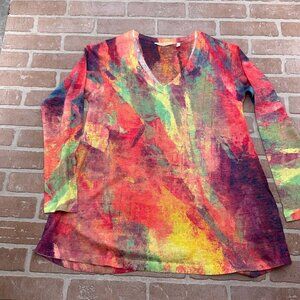 Soft Surroundings Top Women Medium Red Purple Rainbow Art‎ Abstract Pullover